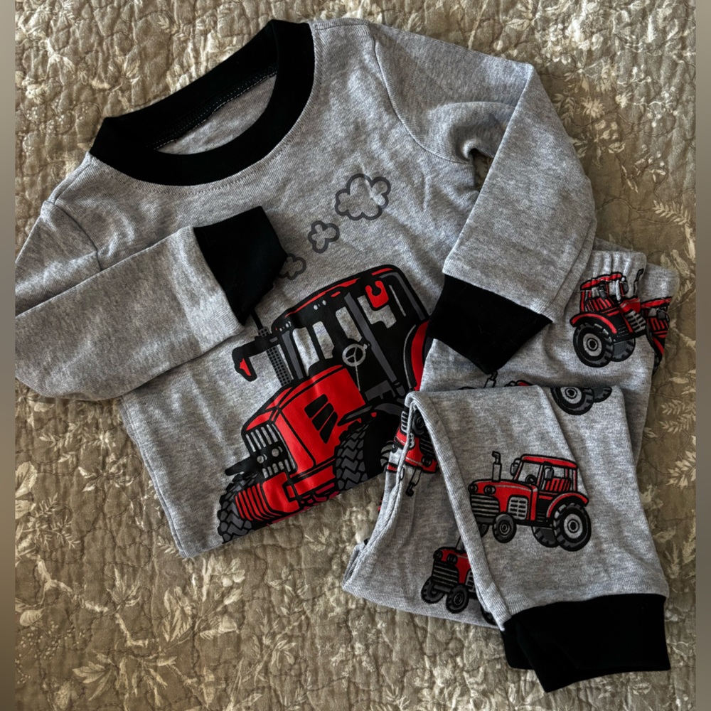 Gray and Red Tractor Pajama Set